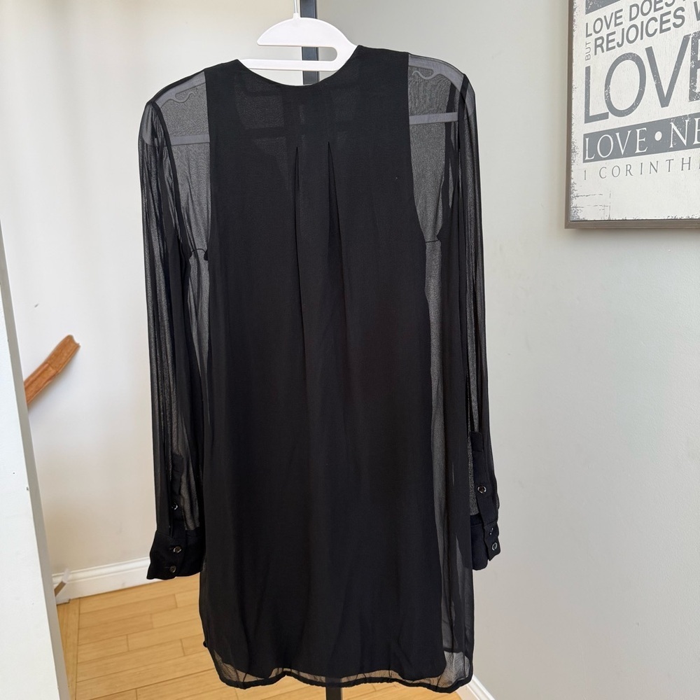 VINCE Double Layer Shirttail Dress Size 2 Black Sheer Lined Cocktail Party Silk - Picture 4 of 4